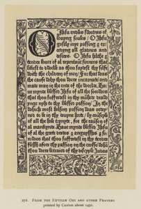 Des Quinze Oes et autres prières imprimées par Caxton vers 1491 (lithographie)