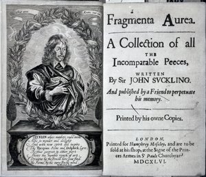 Frontispice de Fragmenta Aurea, une collection de toutes les pièces incomparables écrites par Sir John Suckling, publiée en 1646 - English School