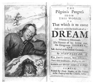 Frontispice de Le Voyage du pèlerin de John Bunyan (1628-88) publié en 1680