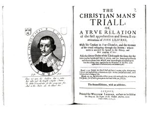 Frontispice de The Christian Mans Trial par John Lilburne (c.1614-57) 1641 - English School