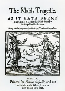 Frontispice de The Maids Tragedy par Sir Francis Beaumont (1584-1616) et John Fletcher (1579-1625) 1622