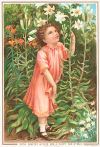 Fille sentant des lys dans le jardin - English School