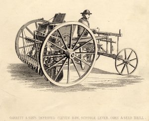 Garrett and Sons Improved Cleven Row Suffolk Lever Corn and Seed Drill - English School