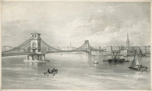 Vue générale des ponts suspendus de Hungerford et Lambeth
