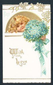 Fille tenant un bouquet, Carte de Noël