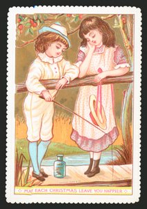 Fille et garçon pêchant à la canne - English School