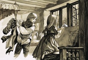 Fille et garçon regardant dans la neige - English School