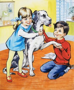 Fille et garçon avec chien - English School