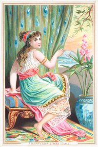Fille assise près de la fenêtre, Carte de Noël