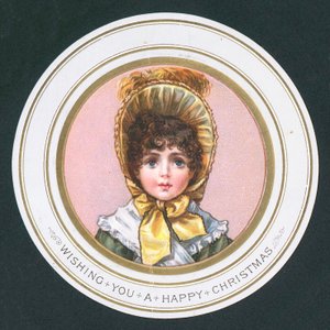 Fille portant un bonnet, carte de Noël