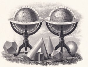 Globes de la Terre et des Cieux avec des formes géométriques - English School