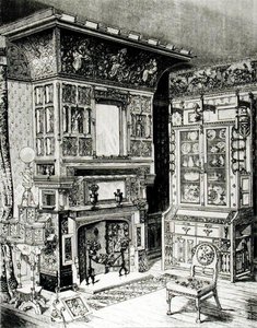 Cabinet gothique et cheminée richement décorée d