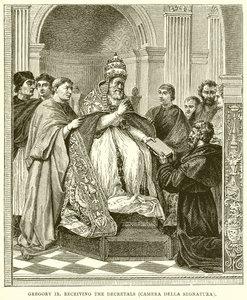 Grégoire IX recevant les Décrétales (Camera Della Segnatura) - English School