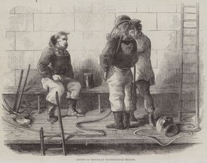 Groupe de plongeurs au pont de Westminster (gravure) - English School