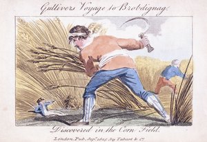 Voyage de Gulliver à Brobdingnag, découvert dans le champ de maïs, 1805 - English School
