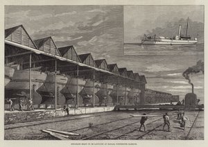 Canonnières prêtes à être lancées à Haslar, port de Portsmouth (gravure) - English School