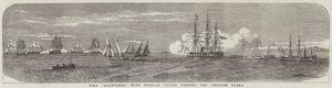 HMS "Dauntless", avec des prises russes, passant devant la flotte suédoise (gravure)