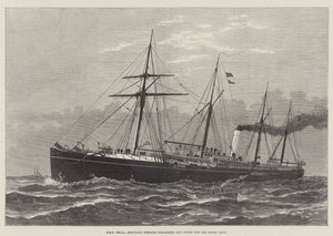 HMS Hecla, vapeur marchand acheté et équipé pour la Royal Navy (gravure) - English School
