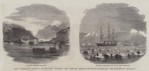 HMS "Termagant" convoyant les canonnières "Grappler" et "Forward" à travers le détroit de Magellan - English School