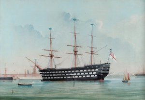 HMS Victory dans le port de Portsmouth, c.1860 - English School