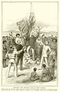 H. M. Chester, magistrat du Queensland lors de la levée du drapeau britannique en Nouvelle-Guinée, mars 1883 - English School