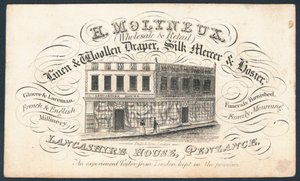 H Molyneux, drapier en lin et laine, marchand de soie et bonnetier, carte de visite