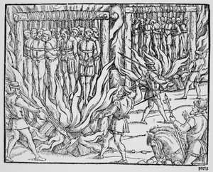 Pendaison et brûlage de diverses personnes dans la première année du règne de Henri V (gravure)