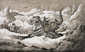 Hannibal (247-c.183 av. J.-C.) et ses éléphants de guerre traversant les Alpes