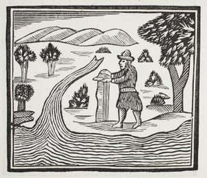 Il tient un registre du temps et des événements, illustration de Chap-books du XVIIIe siècle par John Ashton, pub. 1882 - English School