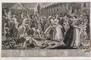 Lui et ses compagnons ivres provoquent une émeute à Covent Garden, 1735 - English School