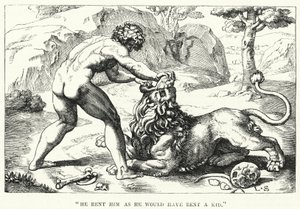 "Il le déchira comme il aurait déchiré un chevreau" (gravure) - English School