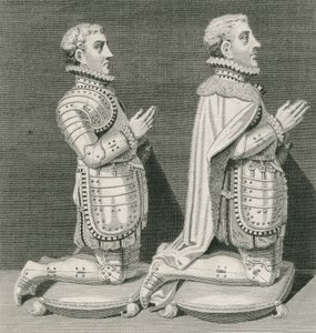 Henry Stuart, Lord Darnley et son frère Charles Stuart, Comte de Lennox, agenouillés devant la tombe de leur mère à l