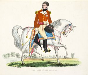 Son Altesse Royale, le Prince Régent de Grande-Bretagne, publié par Richard Evans, gravé par Romney, illustration de An Historical Account of the Battle of Waterloo par William Mudford, 1816 - English School