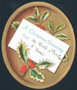 Houx et baies sur plaque, Carte de Noël - English School