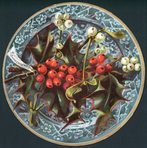 Houx et gui sur une assiette, Carte de Noël