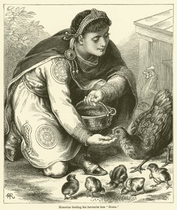 Honorius nourrissant sa poule préférée "Rome" (gravure) - English School
