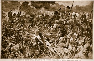 Territoriaux britanniques cagoulés chargeant les tranchées allemandes à Loos, 25 septembre 1915, 1914-19