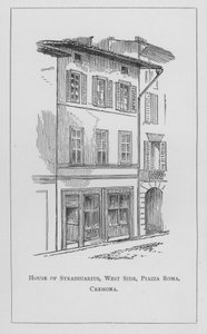 Maison de Stradiuarius, côté ouest, Piazza Roma, Crémone (gravure)