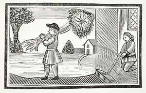 Comment la grande force de Tom Hickathrift est devenue connue, illustration de Chap-books du XVIIIe siècle par John Ashton, pub. 1882 - English School