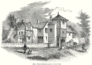 Hulme Hall, Laneashire. - Vue de face (gravure) - English School