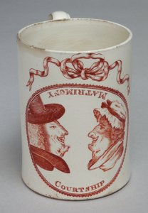 Tasse humoristique décorée de têtes inversibles d