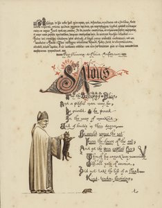 Poème illustré sur un saint et un évêque qui libéreraient un rat des mâchoires du chat - English School