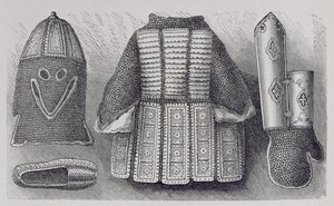 Panoplie indienne composée de casque, tunique, gantelets et chaussures de Bhuj, de L