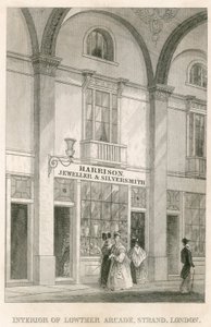 Intérieur de Lowther Arcade, Strand, Londres, avec Harrison, bijoutier et orfèvre