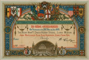 Invitation à un divertissement municipal international au Guildhall, Londres, le 29 juillet 1875 - English School