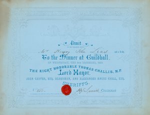 Invitation à un dîner au Guildhall, Londres, le 8 décembre 1852 - English School