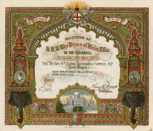 Invitation à la réception de SAR le Prince de Galles au Guildhall, Londres, le 19 mai 1876 - English School