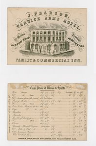 J Pearson, Warwick Arms Hotel, carte de visite (recto et verso) - English School