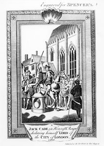Jack Cade (mort en 1450) sous le règne de Henry VI se déclarant Seigneur de la ville de Londres, gravé pour Spencer - English School