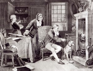 James Watt (1736-1819) jouant avec la vapeur - English School